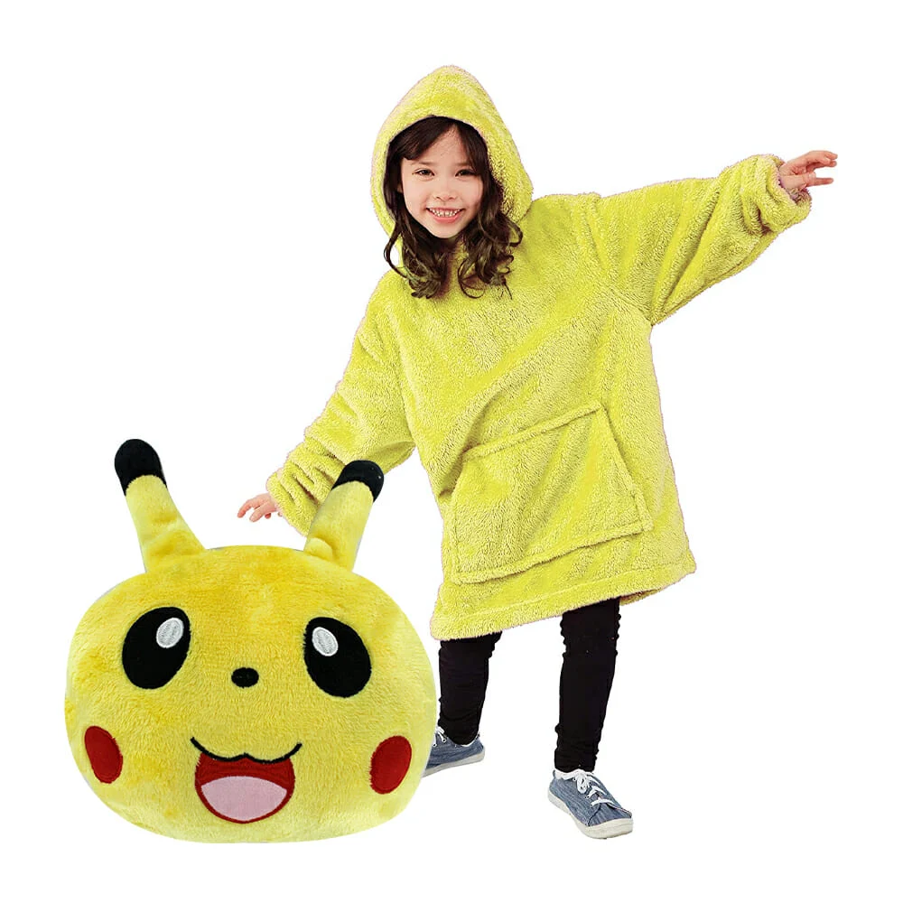 Suéter infantil liso afelpado con capucha 2 en 1 para dormir o para transformarse en cojín de pikachu / ktsy-7