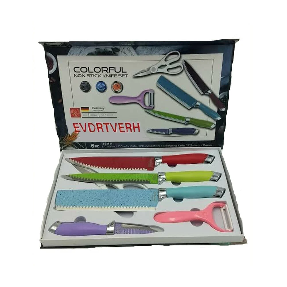 Set de 4 cuchillos de colores, pelador y tijeras / evdrtverh / m06-ff4032