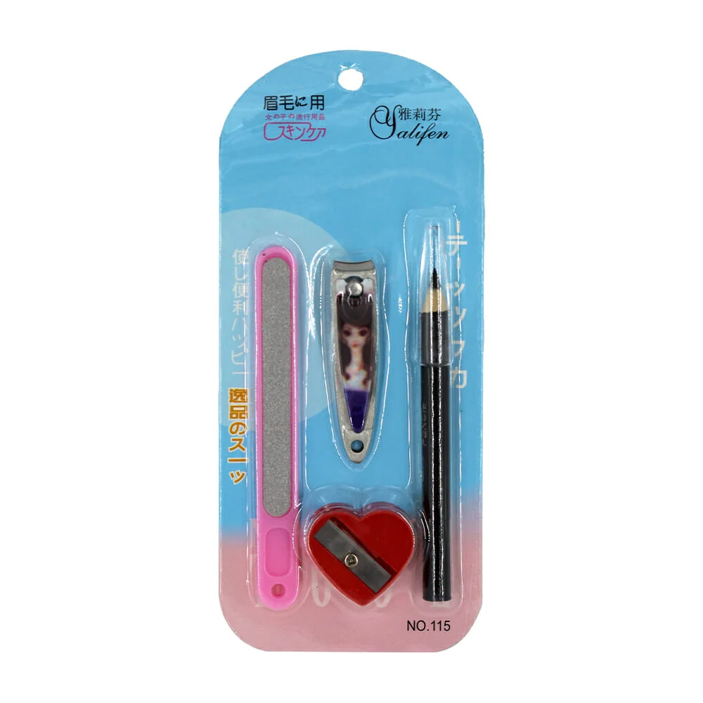 Set con cortaúñas, lima, sacapuntas y lapiz para ceja t108 yalifen