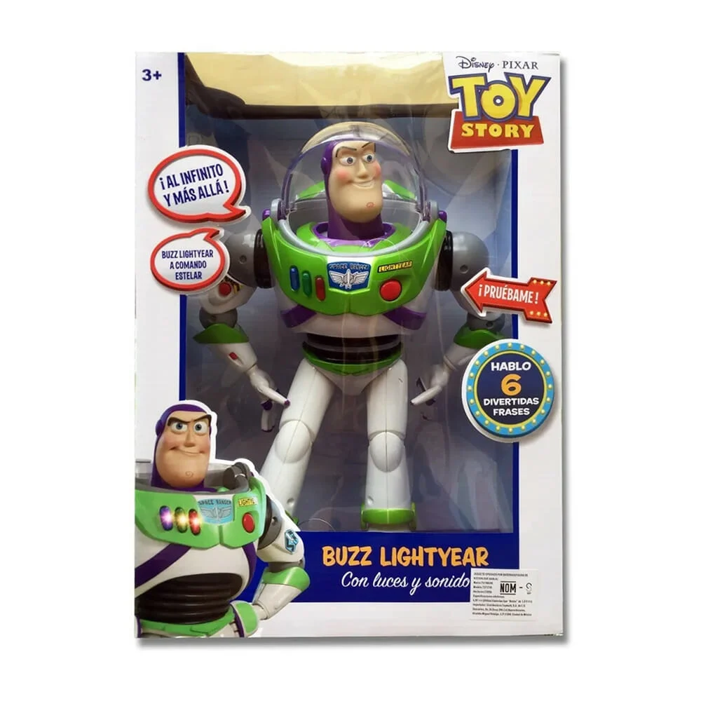 Juguete parlante con 6 frases diferentes, brillo en la obscuridad y diseño de buzz lightyear 26cm / t371798 / t371799