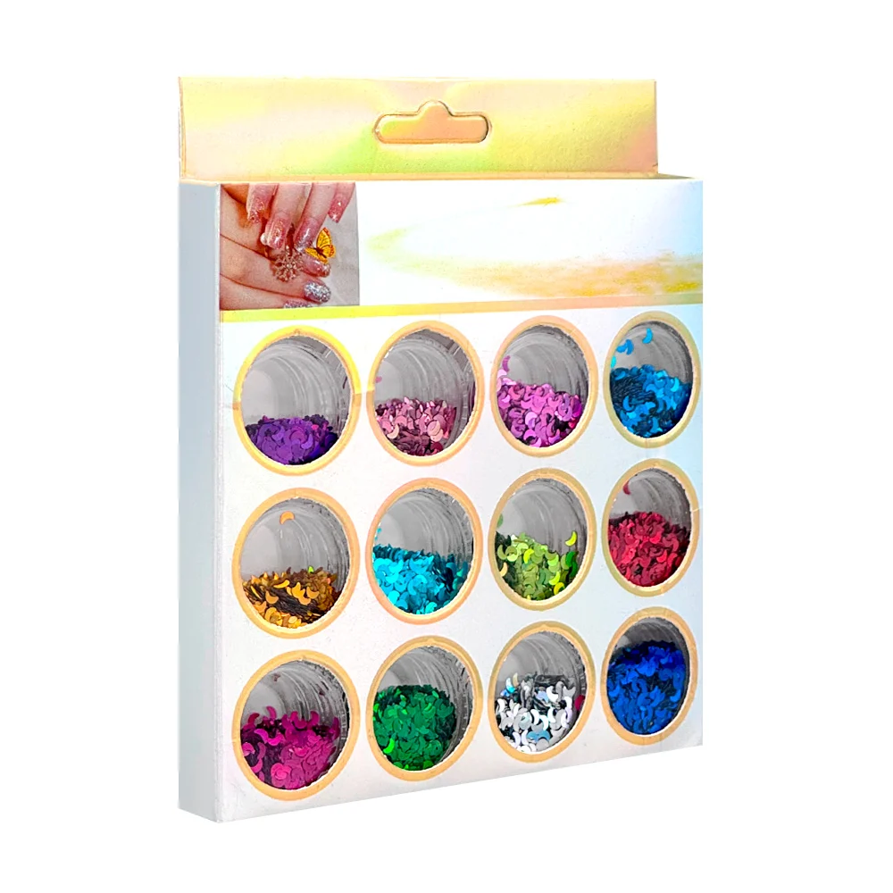 Set con 12 frascos de lentejuela surtida para decoración de uñas, variedad de colores / un-5