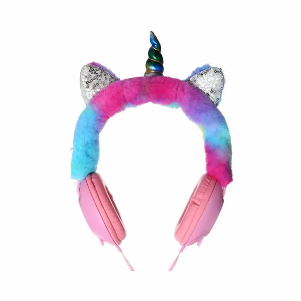 Audifonos alámbricos de unicornio con diseño de peluche xr-3211