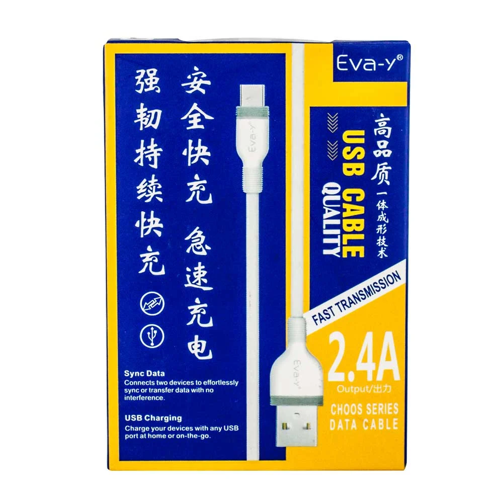 Cable usb eva-y con entrada tipo c para transferencia de datos y carga 2.4a / 297109