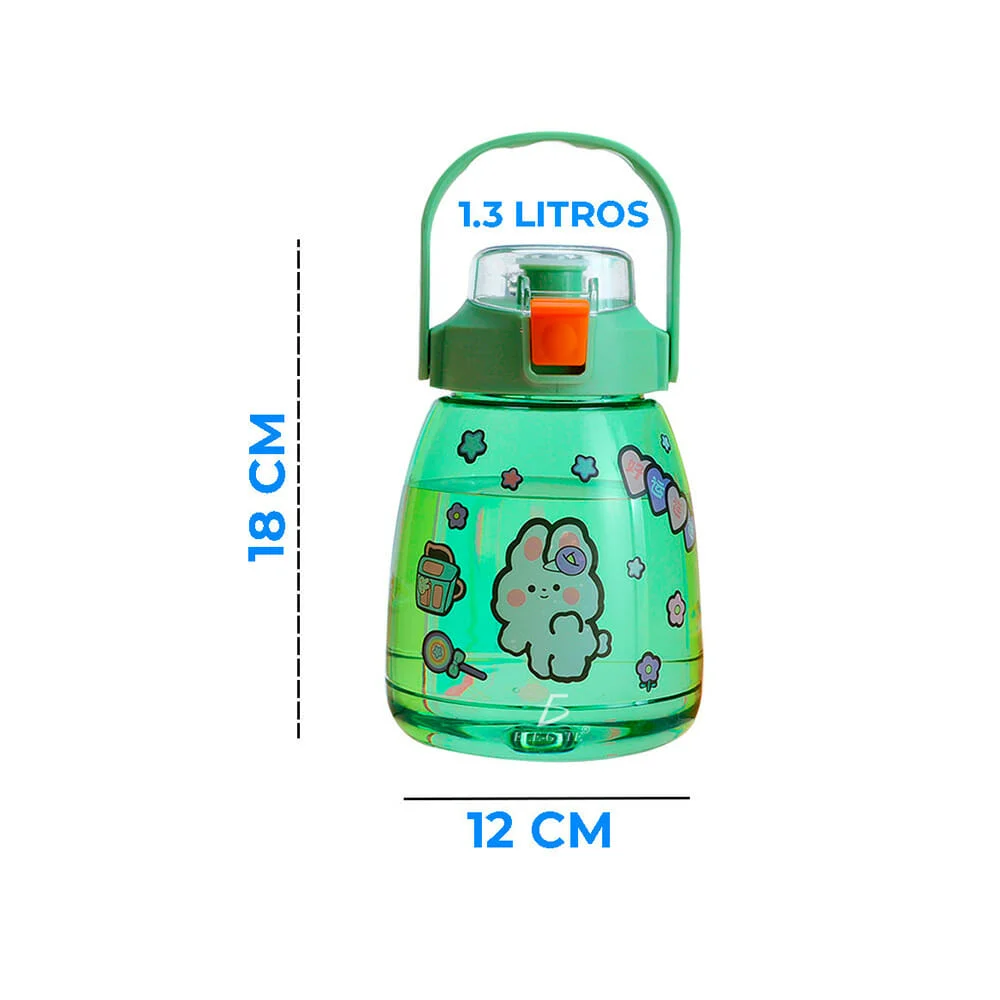 Botella deportiva 1.3lt + correa, stickers y popote
