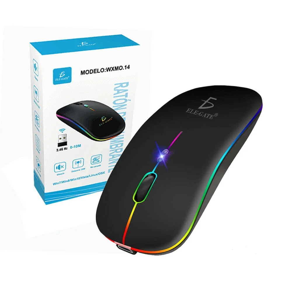 Mouse recargable inalámbrico con luz rgb y frecuencia 2.4g hz / wxmo.14