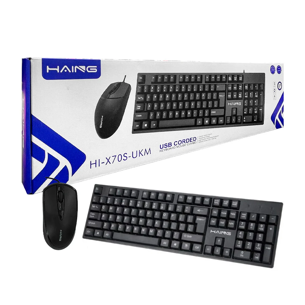 Combo con 1 teclado rectangular de formato completo, alámbrico, y 1 mouse ergonómico alámbrico, variedad de usos / hi-x70s-ukm