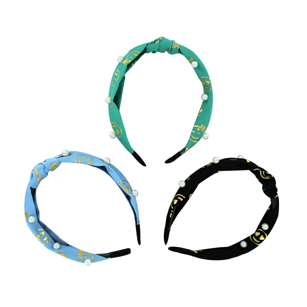 1pza Diadema de tela con detalles dorados y perlas de fantasía / R562