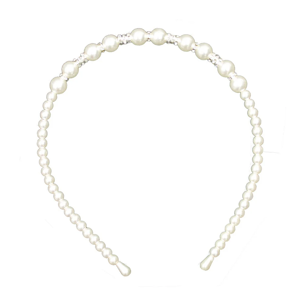 1pza Diadema de perlas con detalles dorados y piedras fantasía
