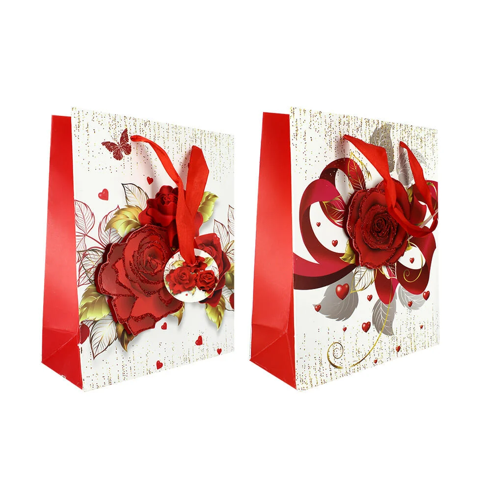 1pza Bolsa chica de regalo con diamantina y diseño de rosas 19.5x8x23.5cm yxl-1115s