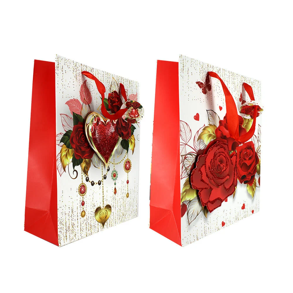 1pza Bolsa grande de regalo con diamantina y diseño de rosas 26x10x32cm / yxl-1115m