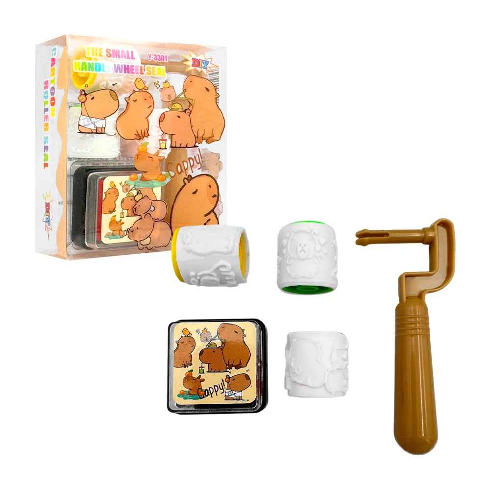 Sello rodillo de tinta y 3 sellos intercambiables con diseño de personajes, variedad de diseños / y-3301 / yqs-150 / yqs-145 / yqs11-15