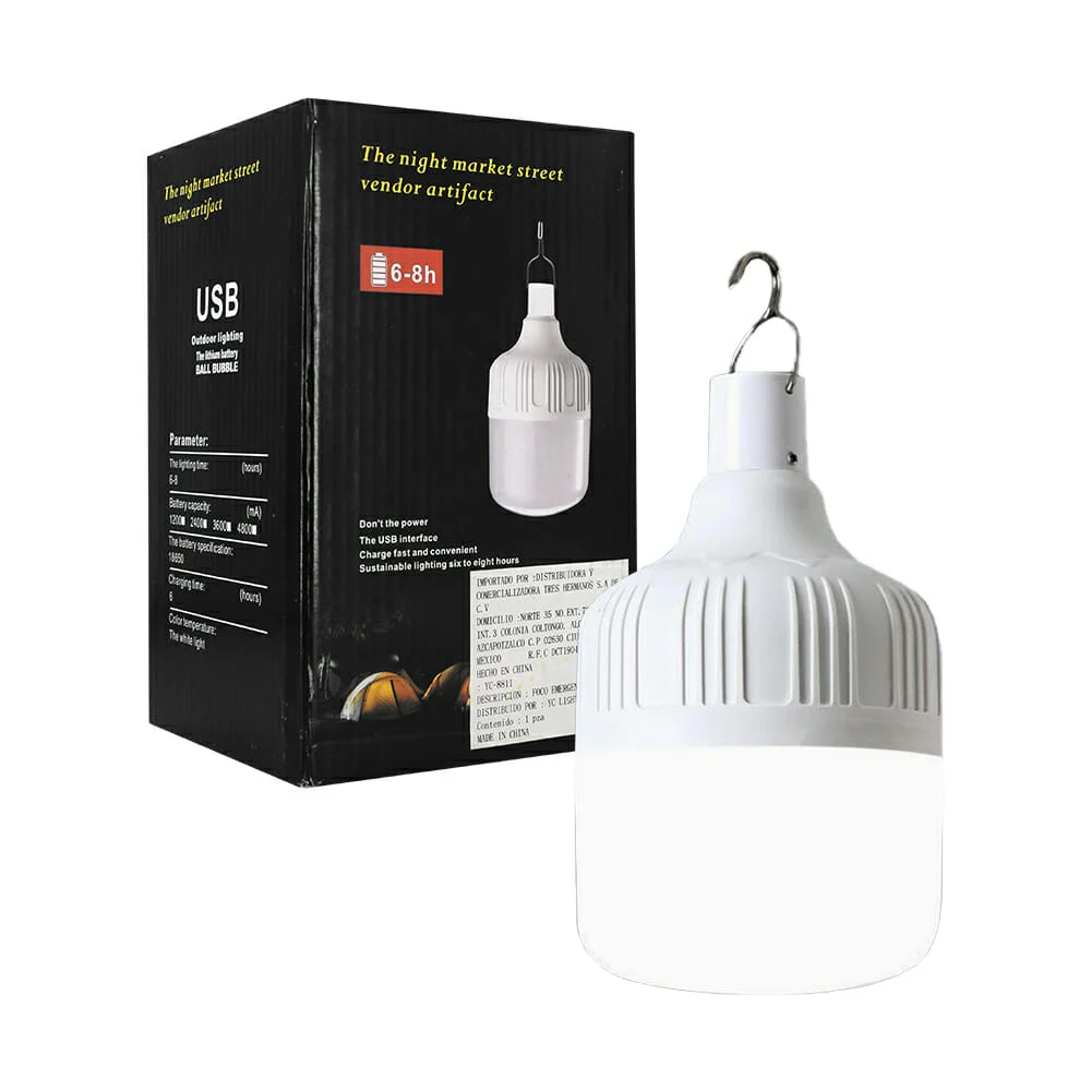 Lámpara - foco led mediano recargable para emergencia con 3 modos de iluminación y gancho colgante, 30w, 5v / 10938 / yc-8811