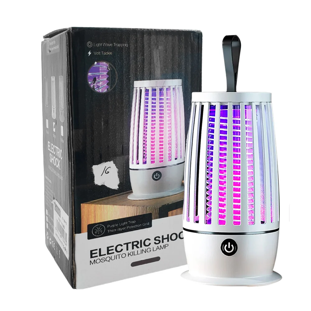 Lámpara eléctrica mata mosquitos recargable, portátil, con diseño de rejilla, asa para colgar, luz led uv y cálida + mini cepillo, 5w, variedad de colores / electric shock / yg-003 / 11586