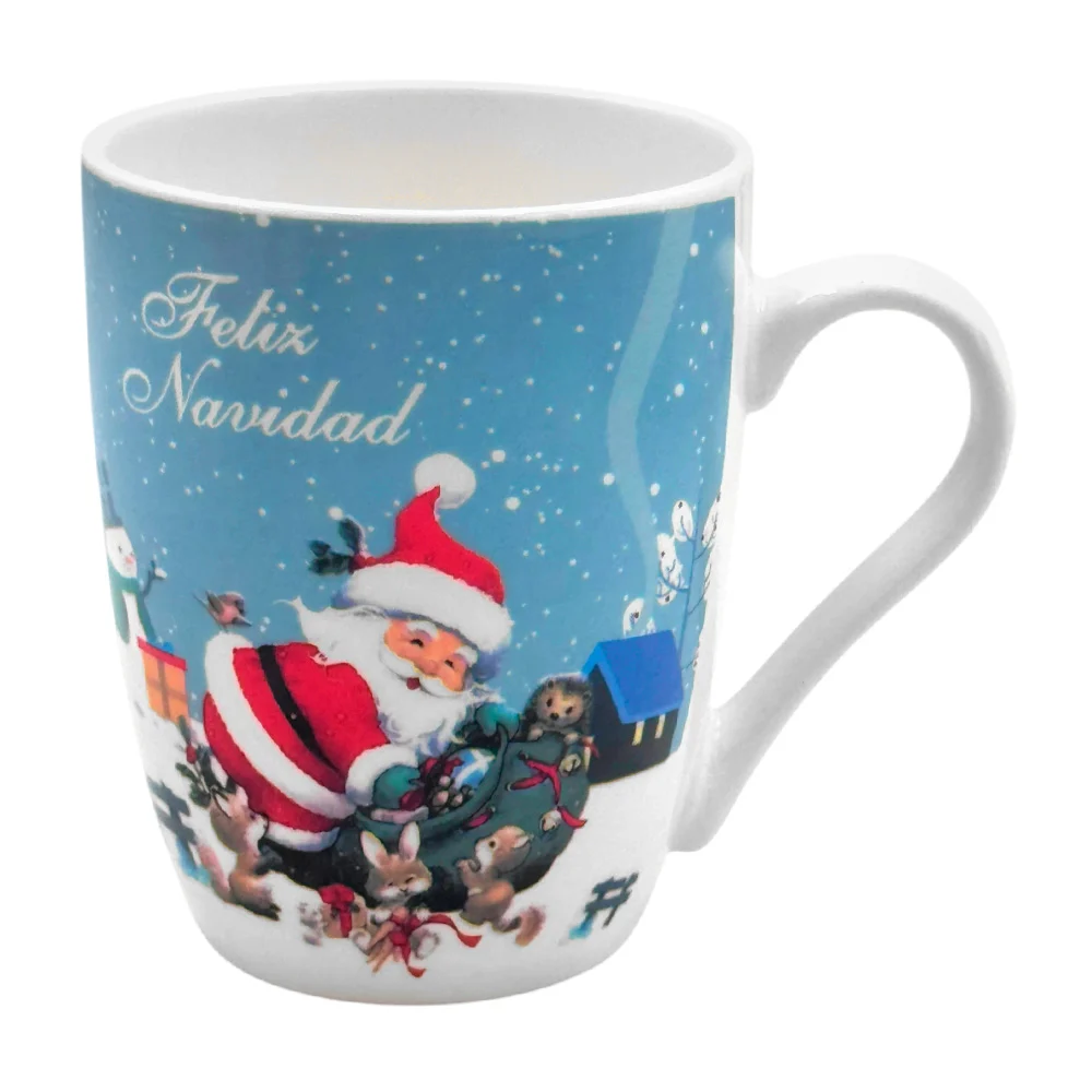 Taza de cerámica con estampado navideño de santa claus con frase - feliz navidad