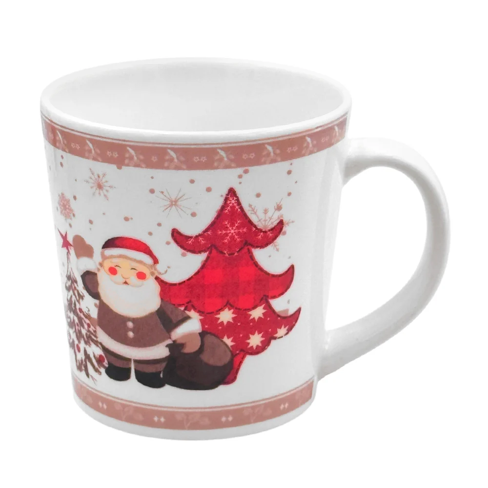 Taza de cerámica con estampado navideño de santa claus con detalles cafes