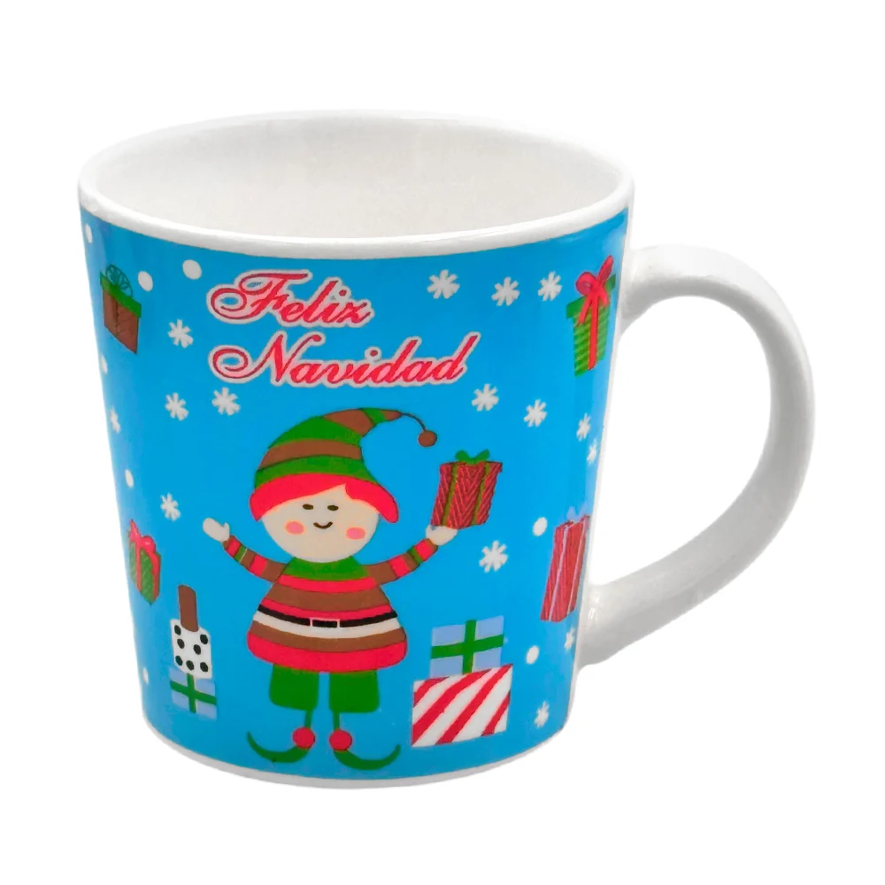 Taza de cerámica con estampado navideño de duende con regalos feliz navidad