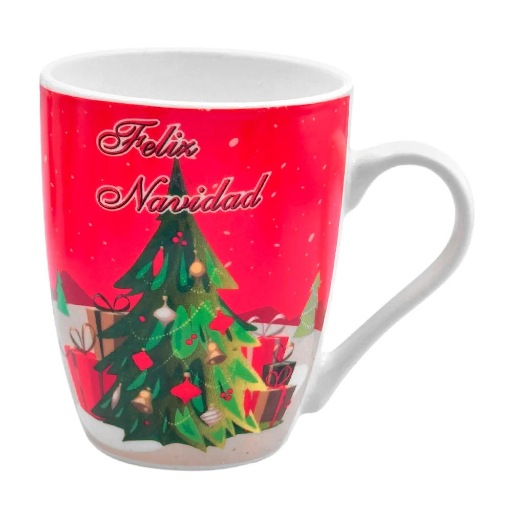Taza de cerámica con estampado navideño de árbol-pino de navidad con frase