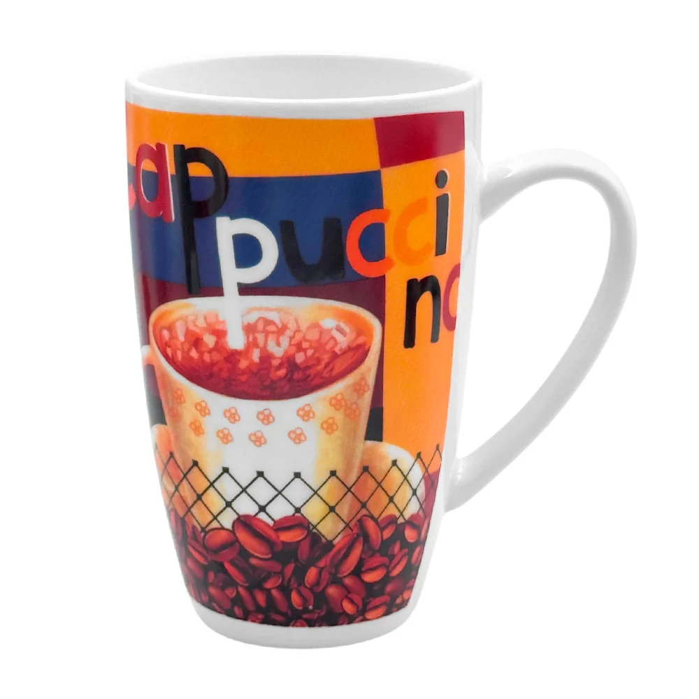 Taza de cerámica mediana larga con estampado de café cappuccino / 24xm507