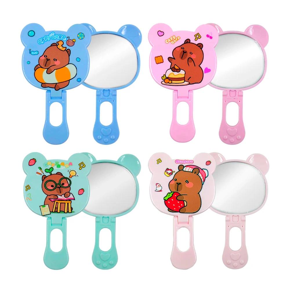 Espejo de mano con forma de oso y estampado de capibara, varios colores / a-681
