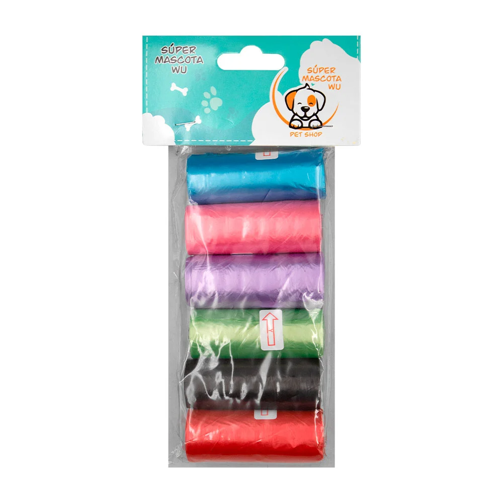 Paquete con 6 rollos de bolsas para heces de mascota, colores varios / 35396