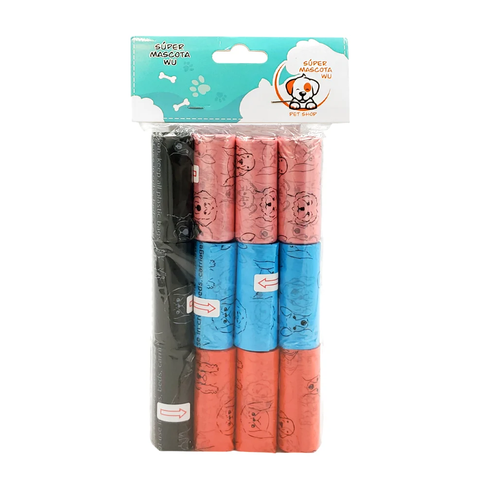 Blíster de 12 rollos de bolsitas para heces de mascotas, varios colores / 35405