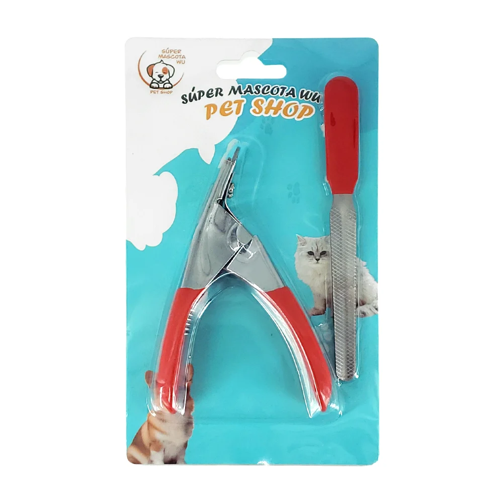 Cortauñas para mascota con forma de pinza, limador metálico y mango de plástico
