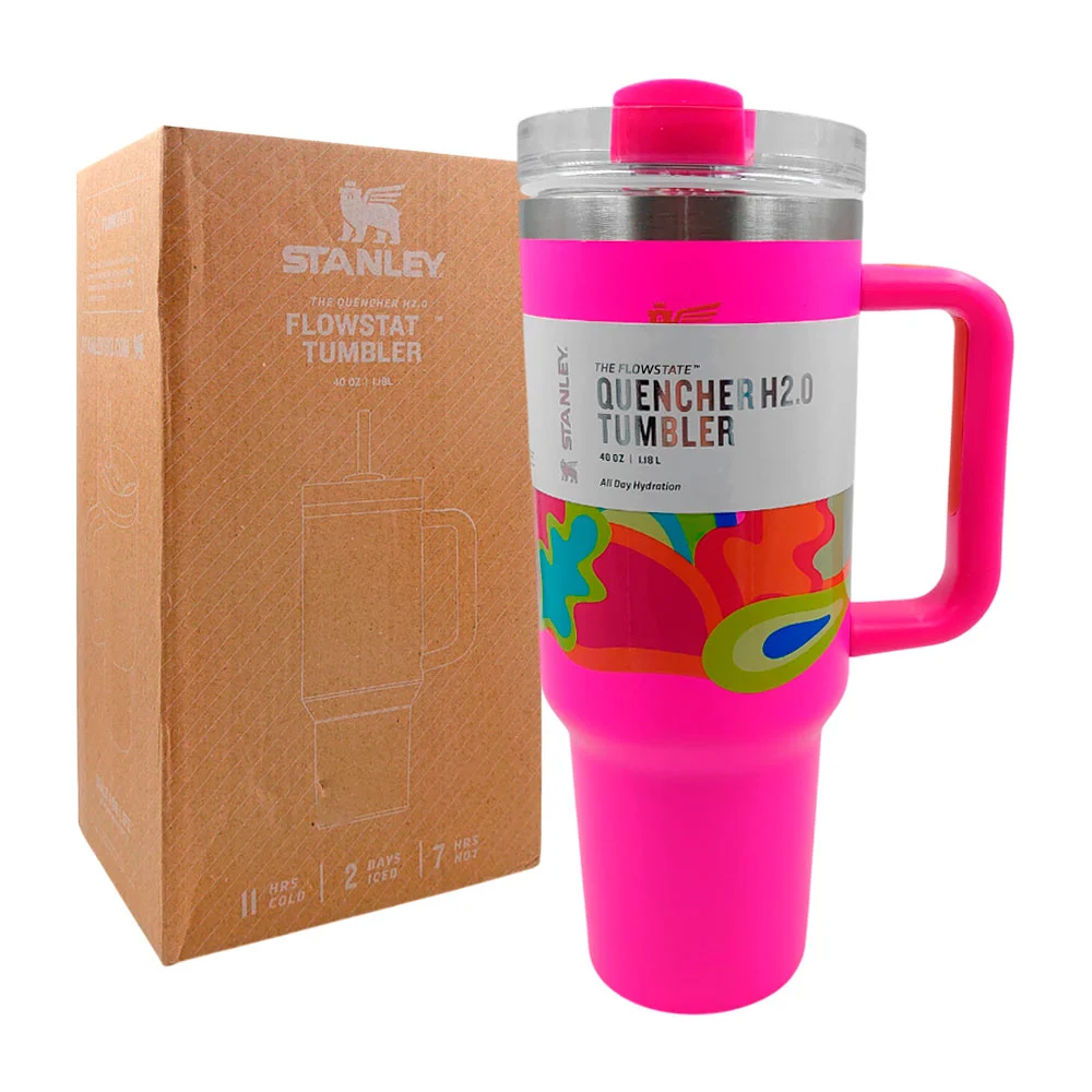 Termo de acero inoxidable de 40oz-1.18L con asa y estampado moderno