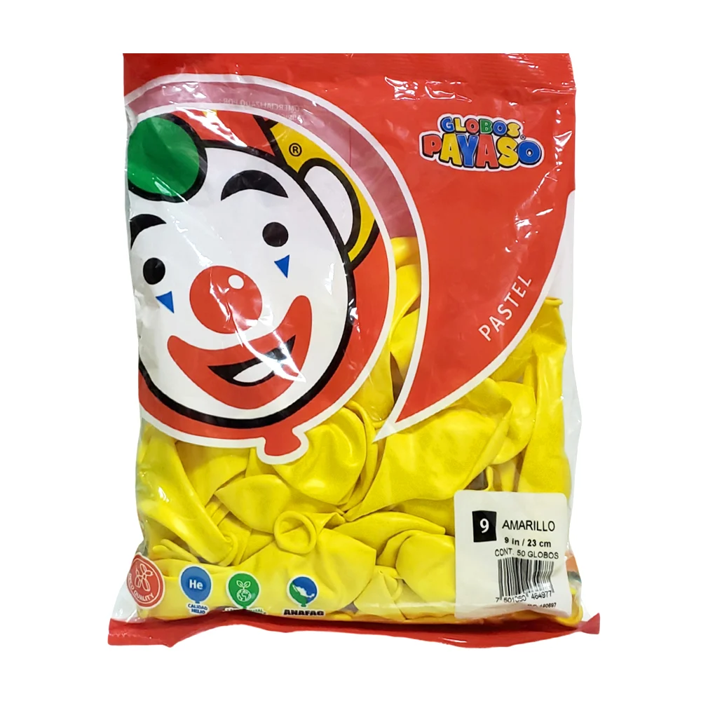 Paquete de 50 globos payaso en color amarillo pastel no. 9 / 464977