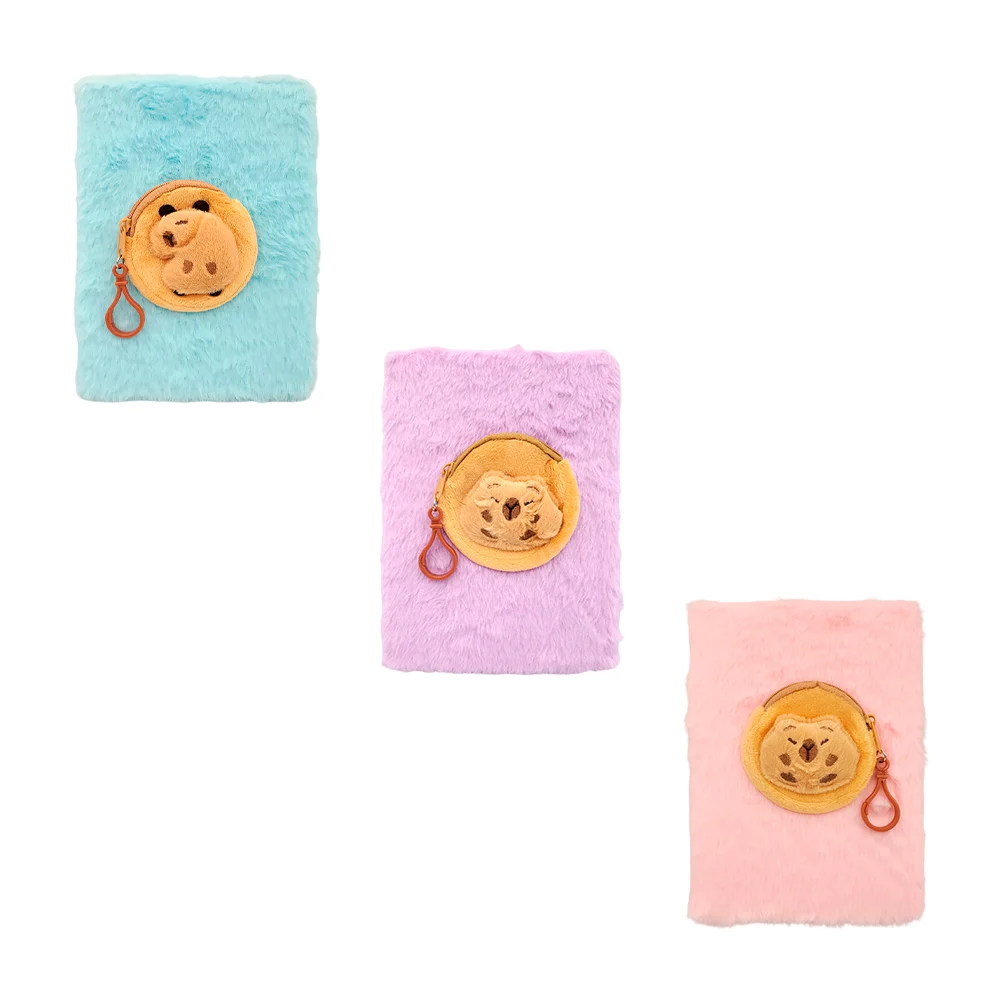 1pza Libreta rectangular afelpada con minimonedero de capibara, colores varios
