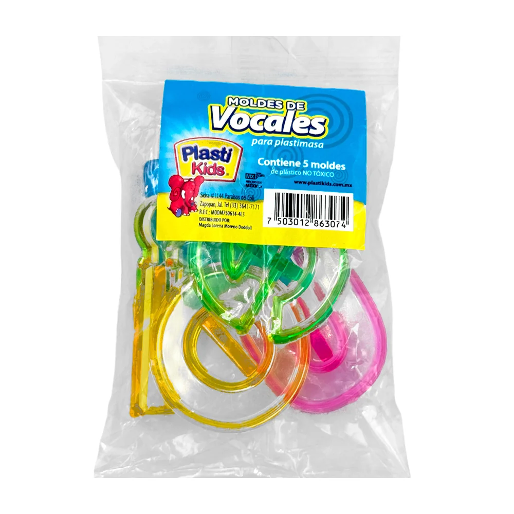 Paquete con 5 moldes para plastimasa plasti kids con forma de vocales / 863074