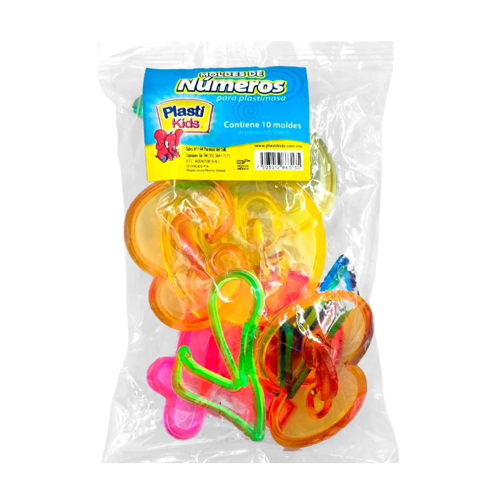 Paquete con 10 moldes para plastimasa plasti kids con forma de números / 863135
