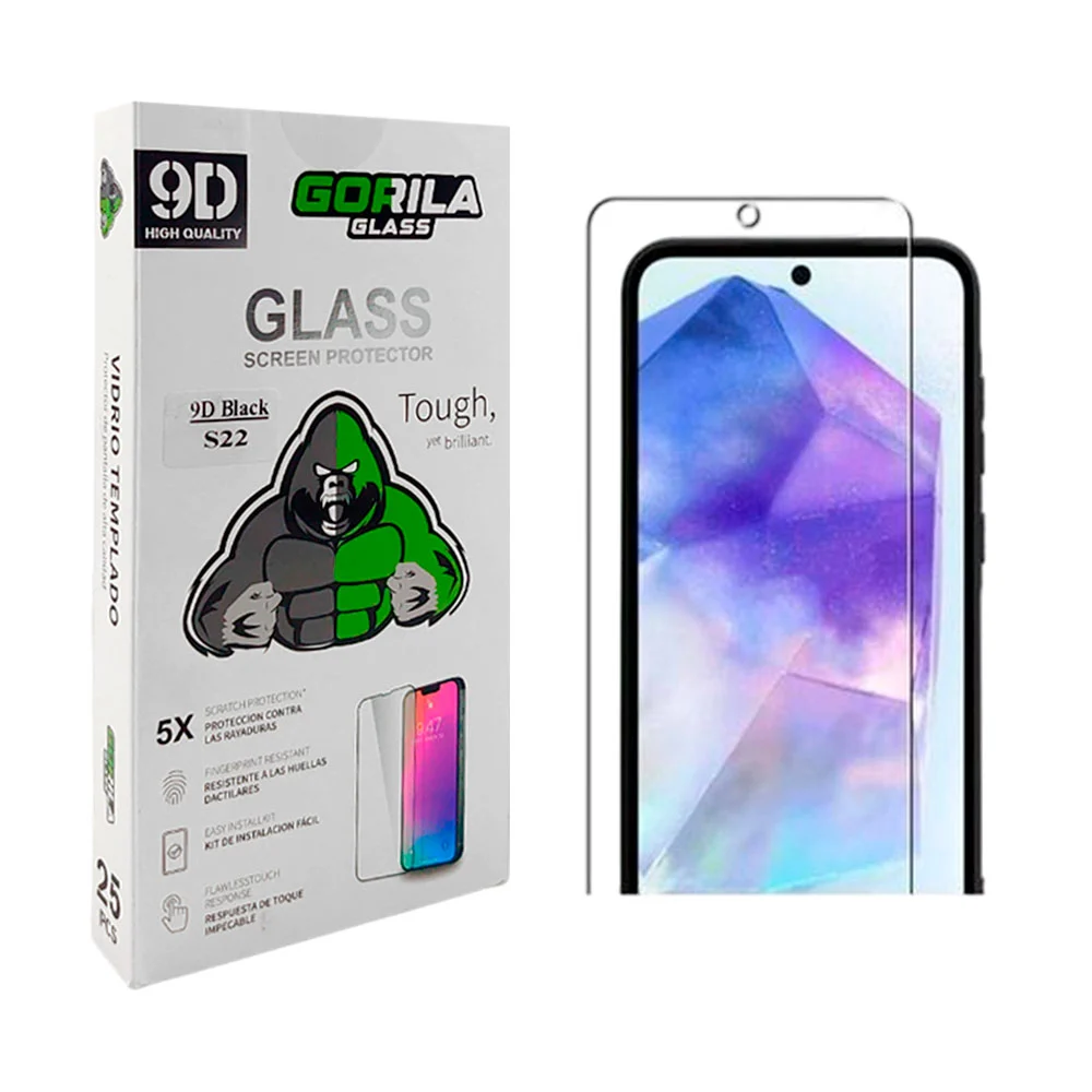 Caja con 25 micas de cristal para samsung galaxy s22 con protección gorila glass