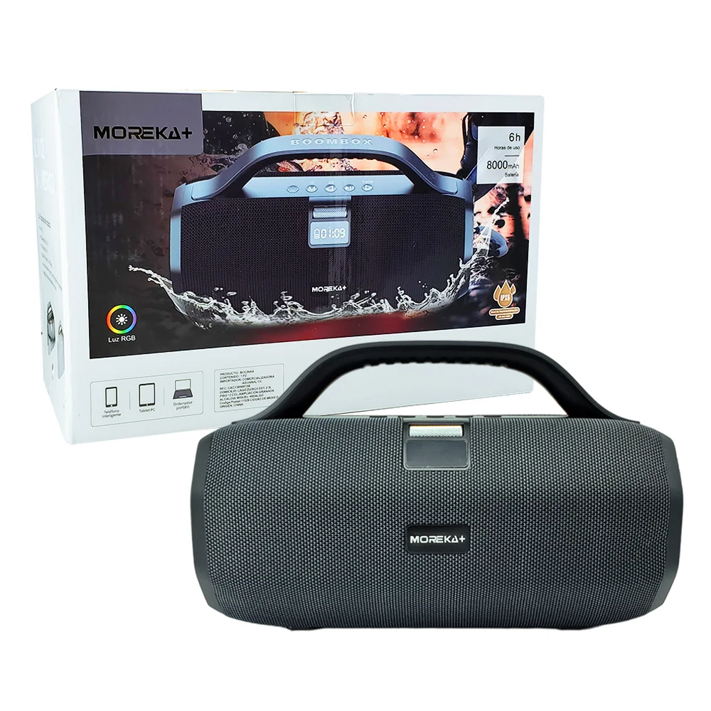 Bocina cilíndrica bluetooth inalámbrica portátil con radio + luz rgb y agarradera, variedad de colores / boombox / a18