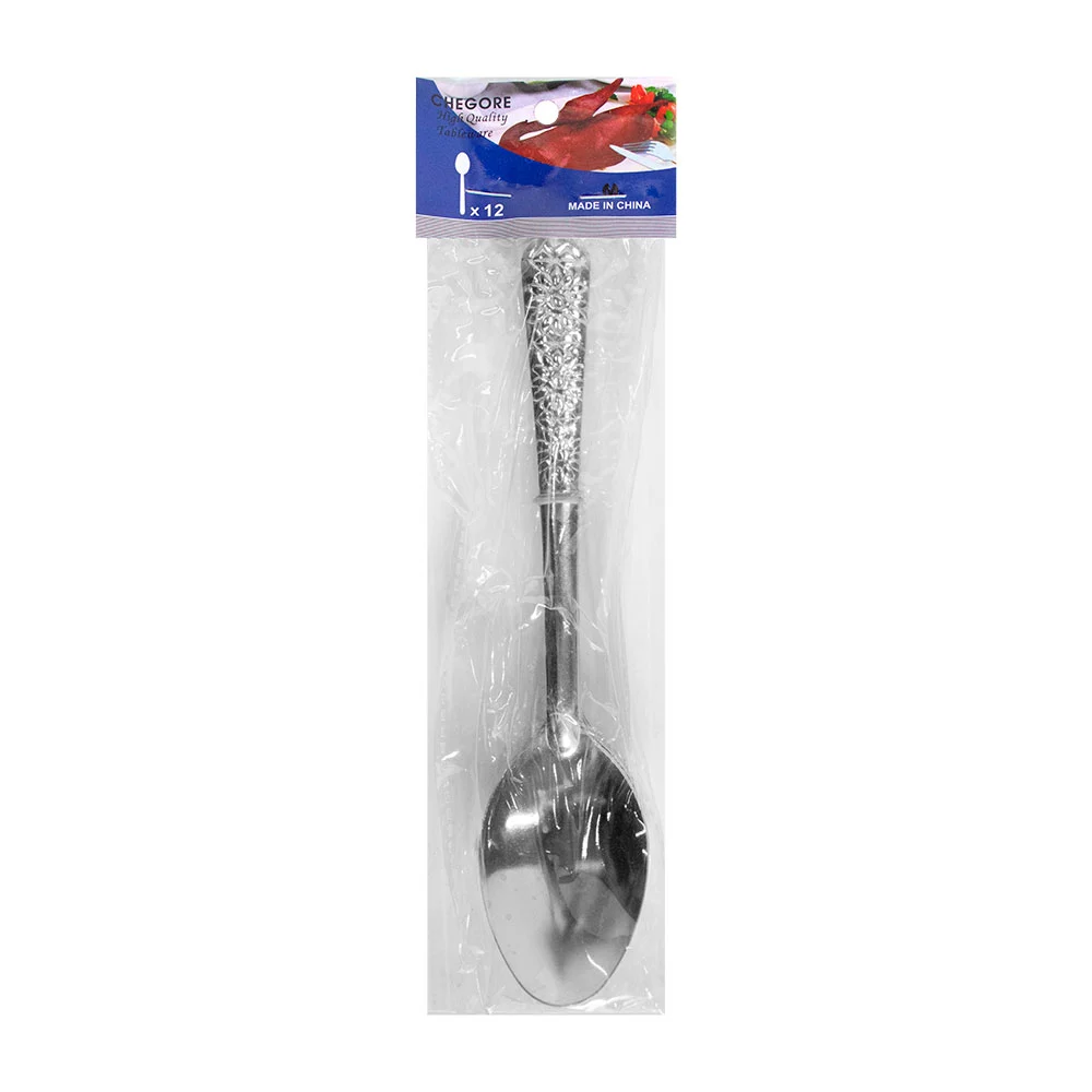 Paquete con 12 cucharas metálicas con relieve en forma de flores / a2127