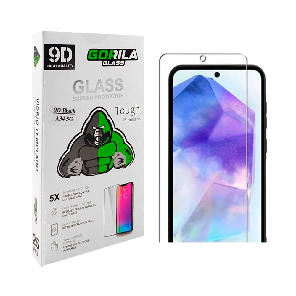 Caja con 25 micas de cristal para samsung galaxy a34 con protección gorila glass
