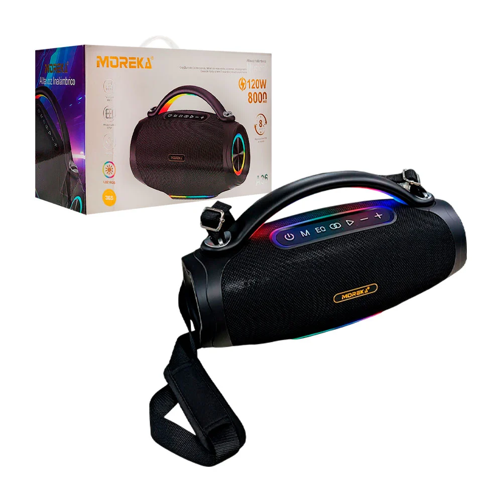 Bocina inalámbrica moreka a36 con puerto tf, luces rgb y asa, 120w - 8000mah