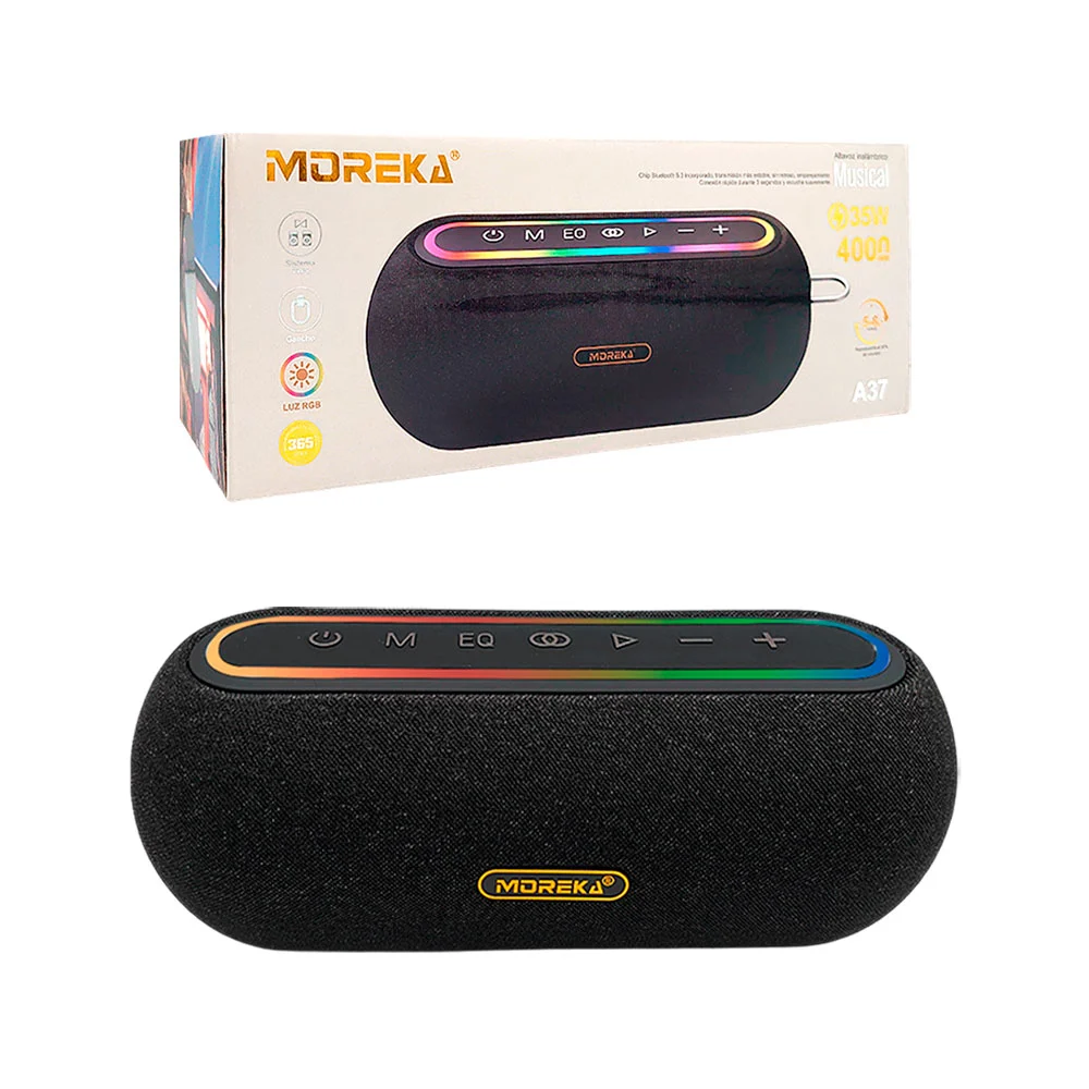 Bocina cilíndrica bluetooth moreka a37 con luz rgb y puerto tf, 35w / a37