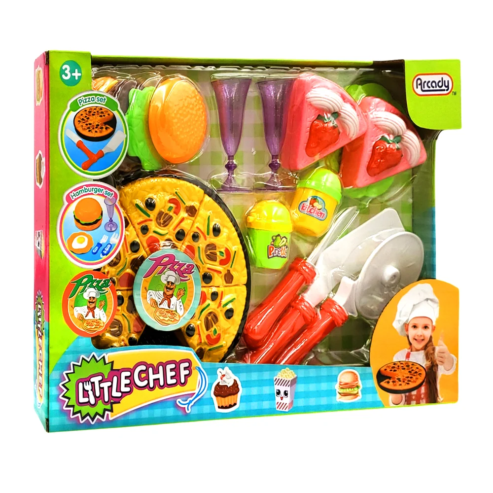 Set de juguete de pizza, hamburguesa, pastel + accesorios, variedad / arz55110