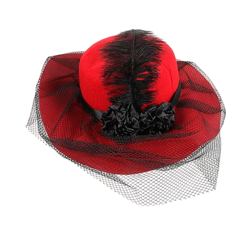 Sombrero para disfraz con listón, malla y plumas decorativas, varios colores