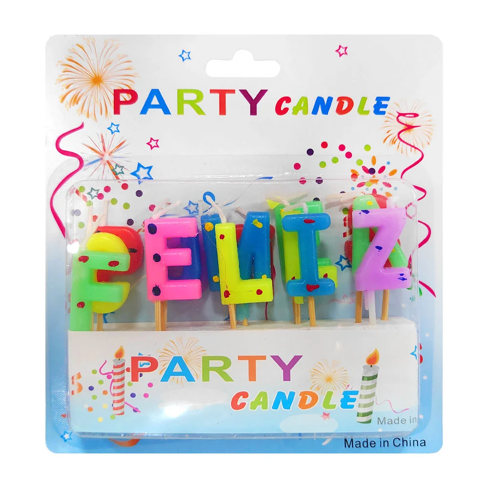 Blíster con 15 velas de colores en forma de letras con frase felíz cumpleaños y diseño de puntos, variedad de colores / bt-v14 / 968727 / party candle
