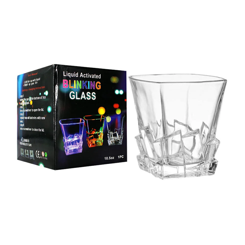 Vaso cuadrado transparente de plástico con luz de colores, decoración tipo cubos de hielo y capacidad para 10.5oz / xy1504