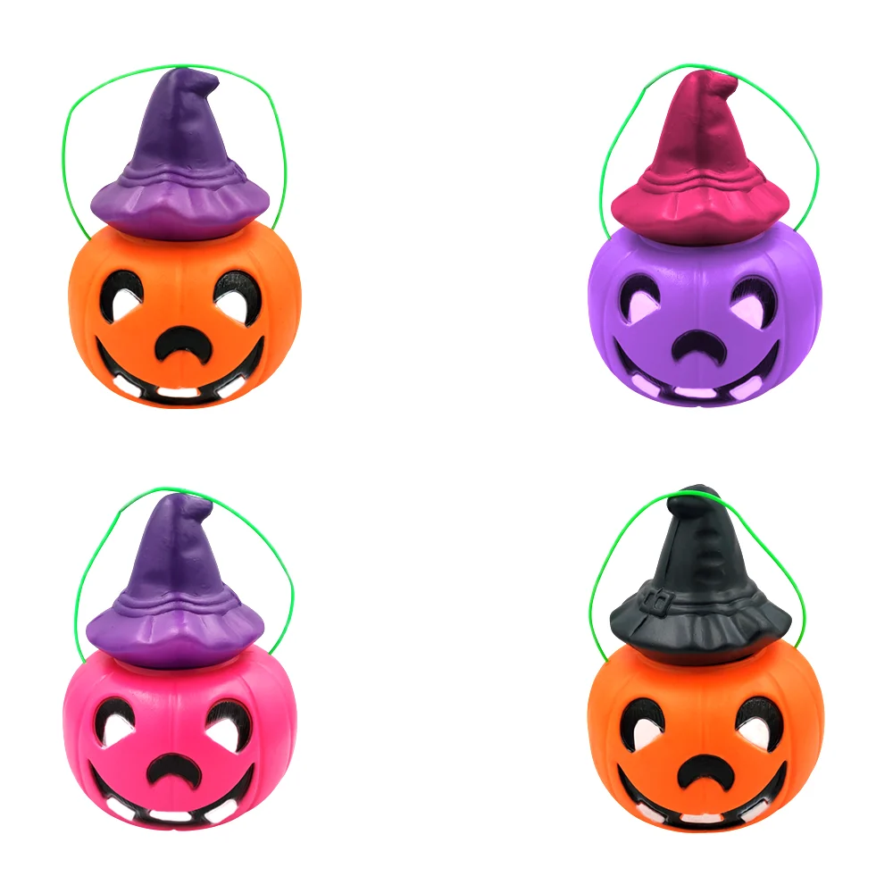 Calabaza jumbo con sonrisa 3 dientes y gorro para pedir dulces, 16.5x23x14.5cm