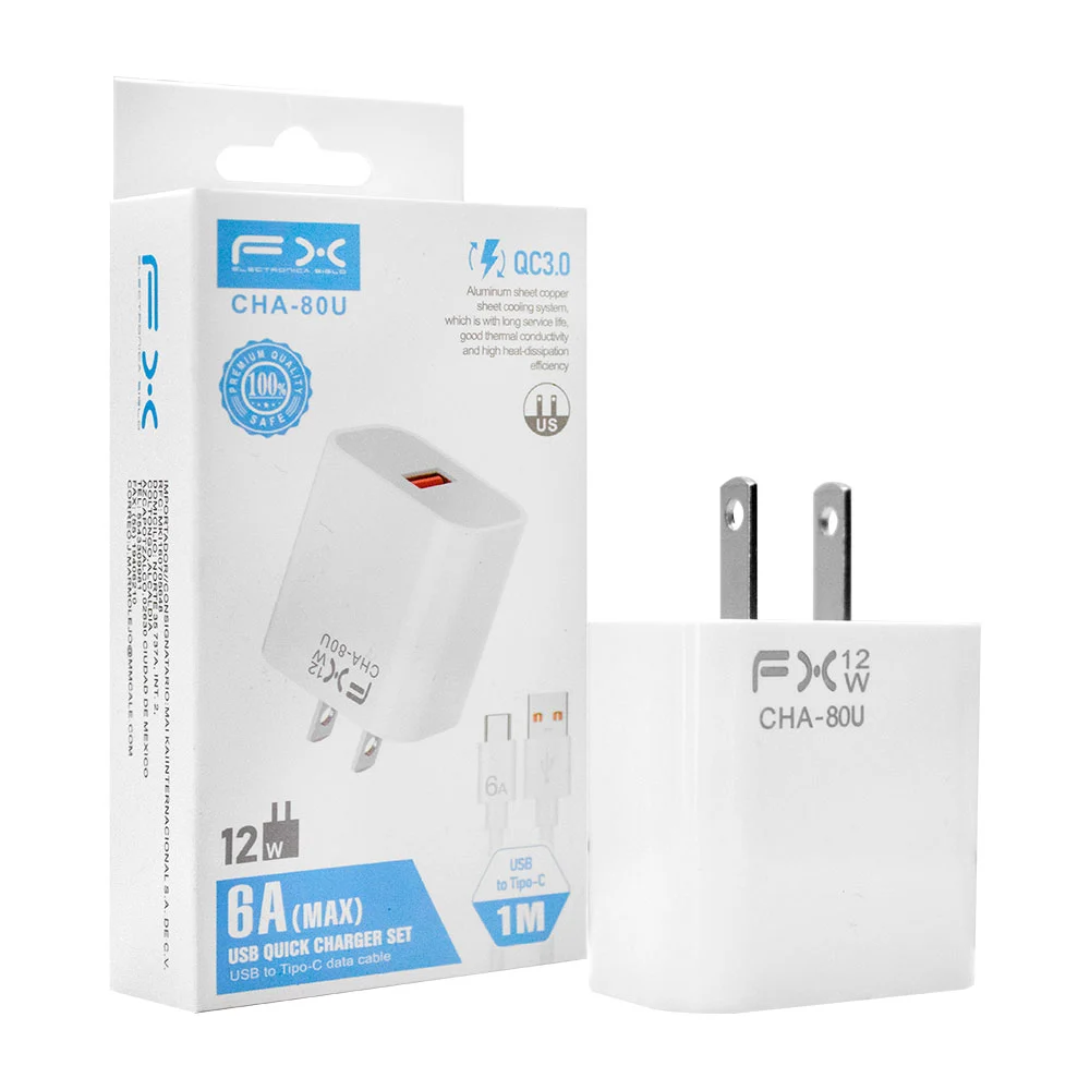 Combo cargador con 1 cubo de carga rápida de 12w y cable tipo c / cha-80u