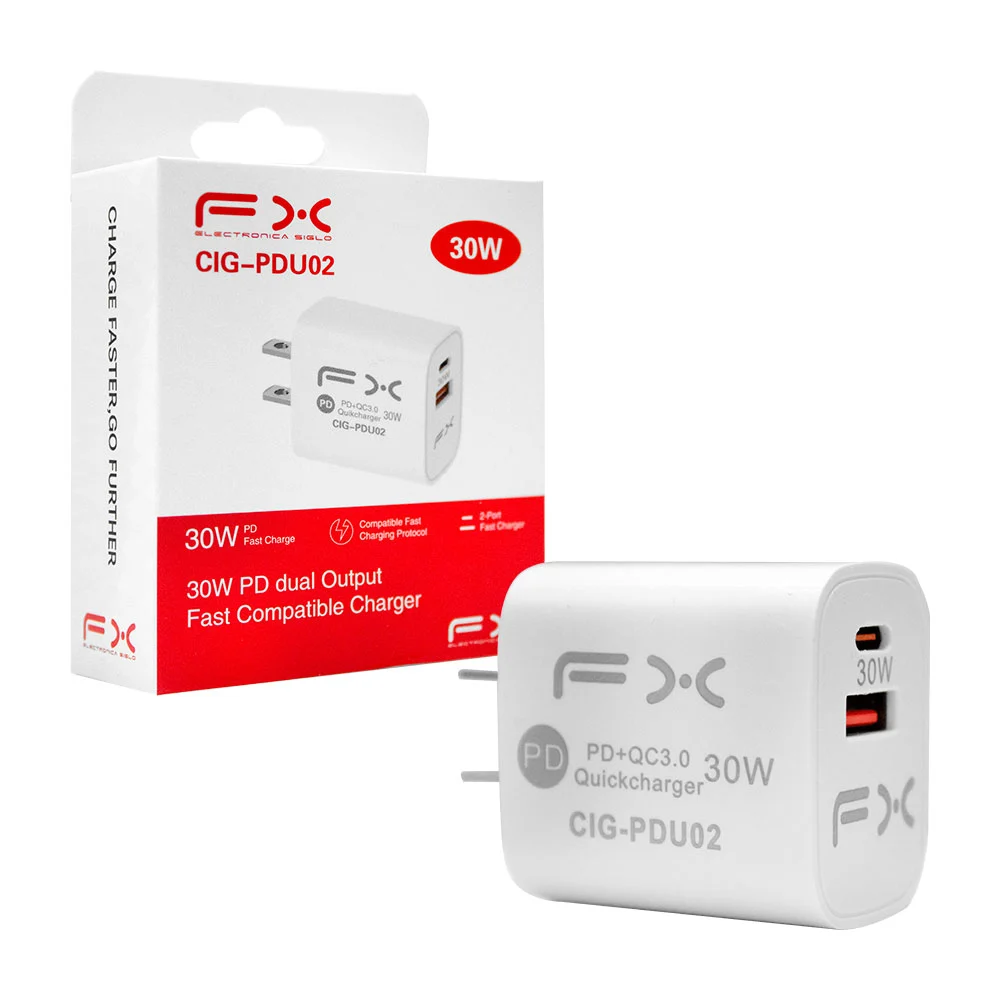 1pza Cubo cargador de carga rápida con un puerto usb, 1 tipo c y potencia de 30w