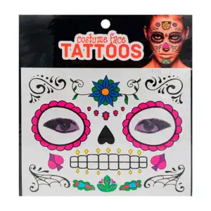 1pza Planilla de tatuajes temporales con temática de día de muertos /…