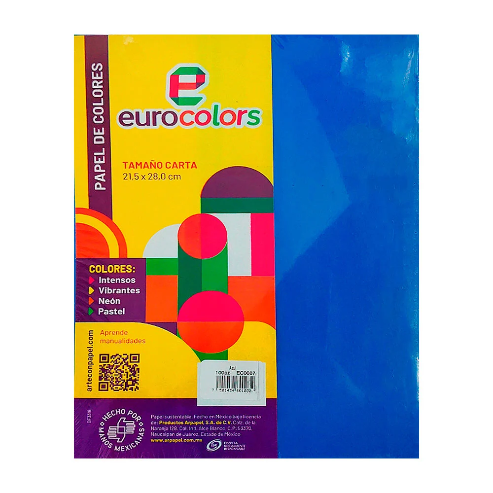 Paquete con 100 hojas eurocolors tamaño carta en color azul / ec0007