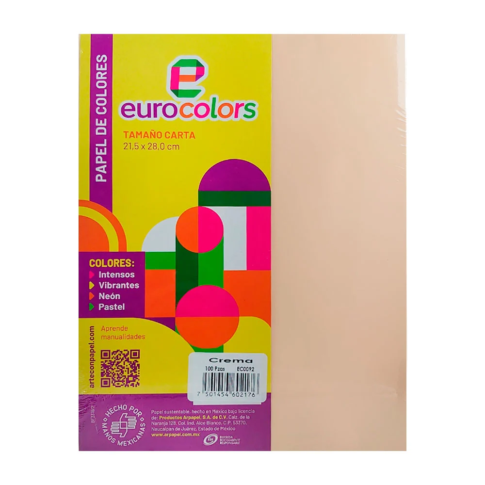 Paquete con 100 hojas eurocolors tamaño carta color crema / ec0092