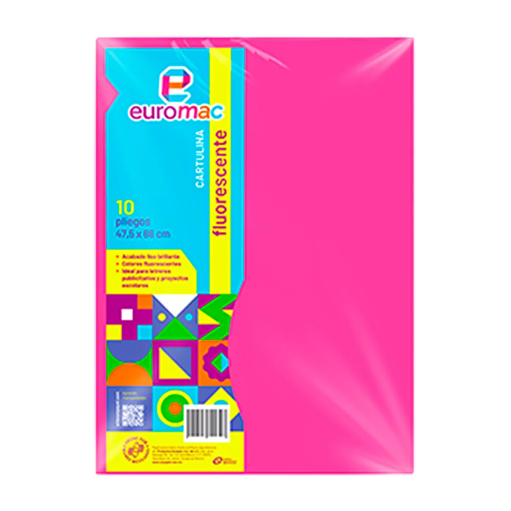 Paquete con 10 pliegos de cartulina euromac en color rosa neón / ef0037