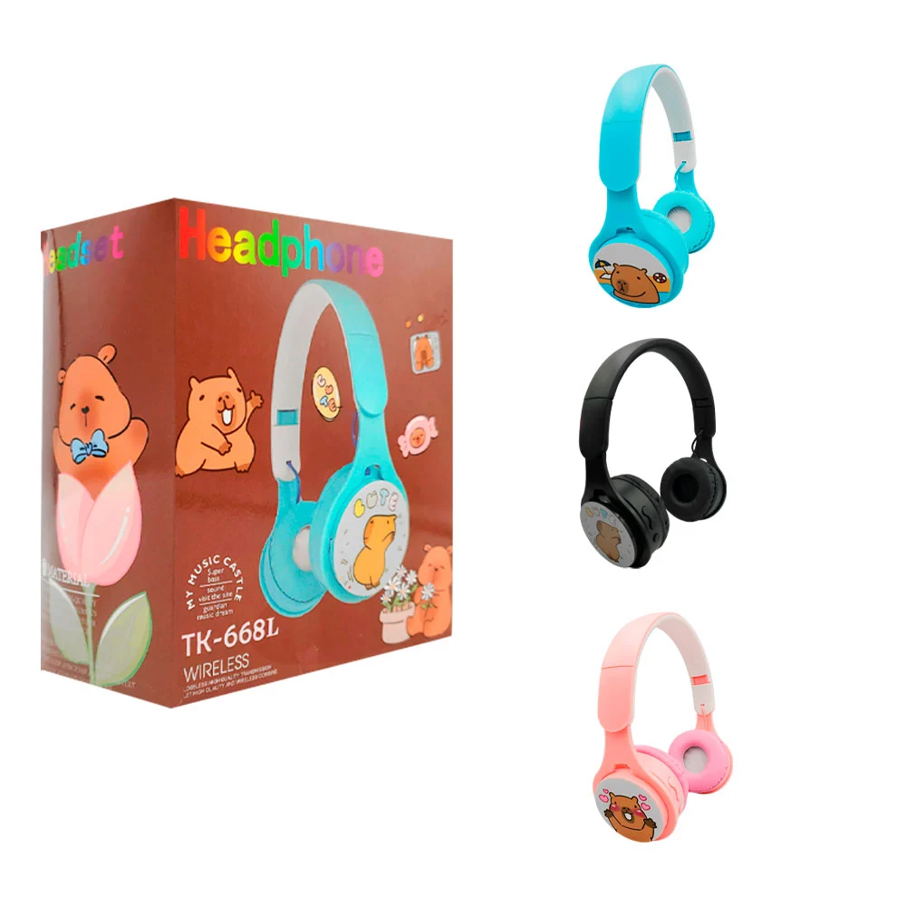 Audífonos de diadema inalámbricos, recargables, con estampado de capibara/ ej-03