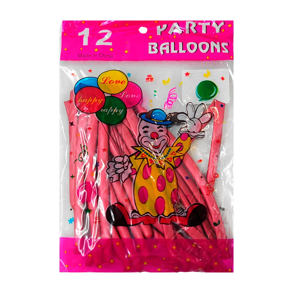 Paquete pequeño con 12 globos largos de látex, de color metálico / 30cms